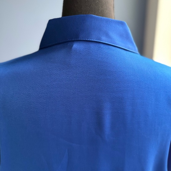 DKNY Blue Satin Button Down Hidden Button Long Sleeve Shirt - Office Siren - Picture 9 of 17